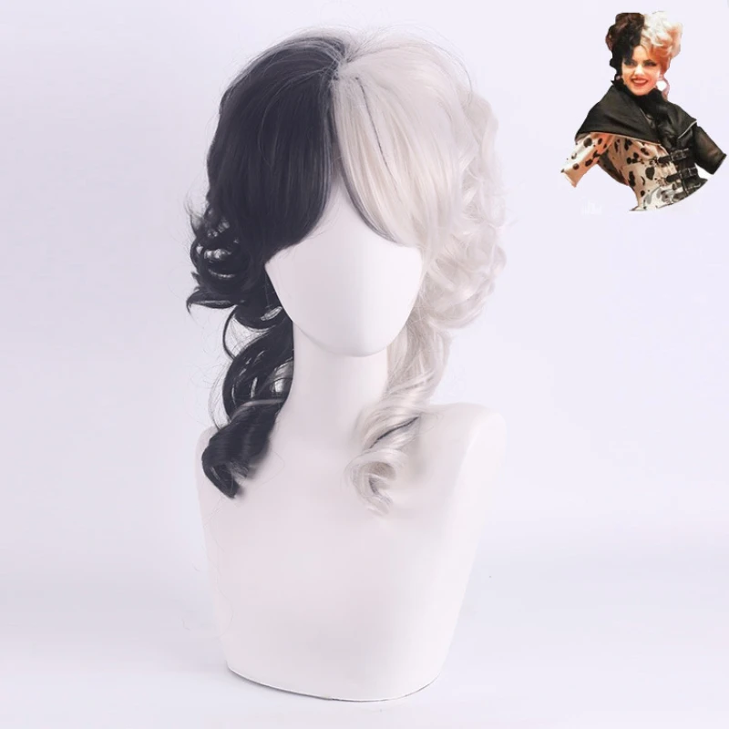 

New Movie 101 Dalmatians Cruella De Vil Halloween Carnival Show Performance Cosplay White Black Wigs Game Anime Role Playing