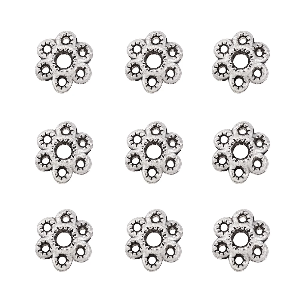 

100pcs Alloy Bead Caps Hollow Flower Spacer Beads for Making DIY Bracelet Necklace Jewelry Accessories Silver Color 6x1.5mm