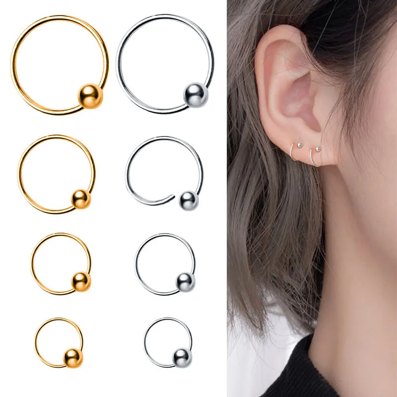 Золотистые и Серебристые маленькие серьги-кольца из нержавеющей стали