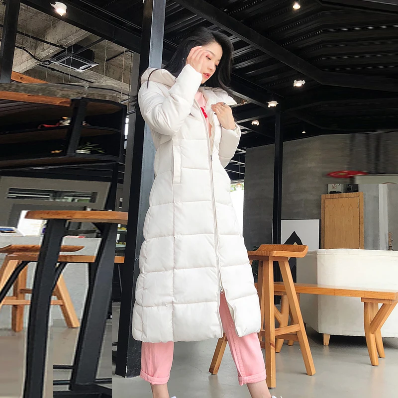 X-long oversized   thick fashion parkas women casual solid with pockets women's jacket hooded 2021 cotton slim Women coat