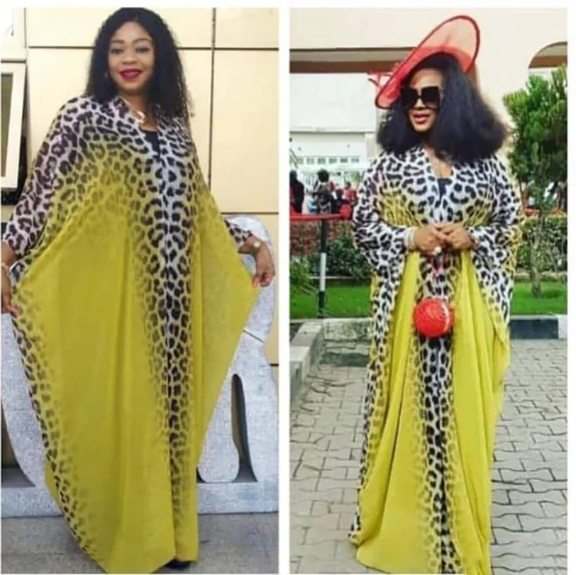 

African Dashiki women's Classic design printing chiffon fabric bust 190cm free size and Inside two-piece set loose long dress