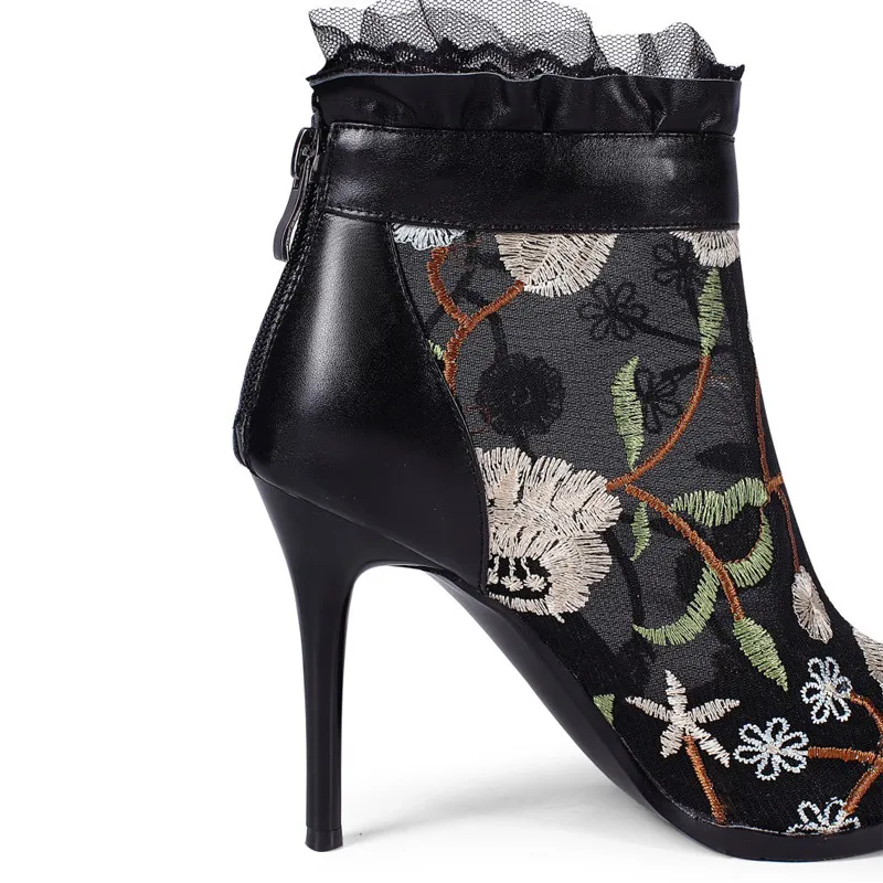 Элитный бренд Ботильоны на шнуровке женская обувь из сетчатого материала Обувь в