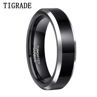tigrade 6mm black unisex rings tungsten carbide polished sliver beveled engagement ring men wedding band couple rings man ring