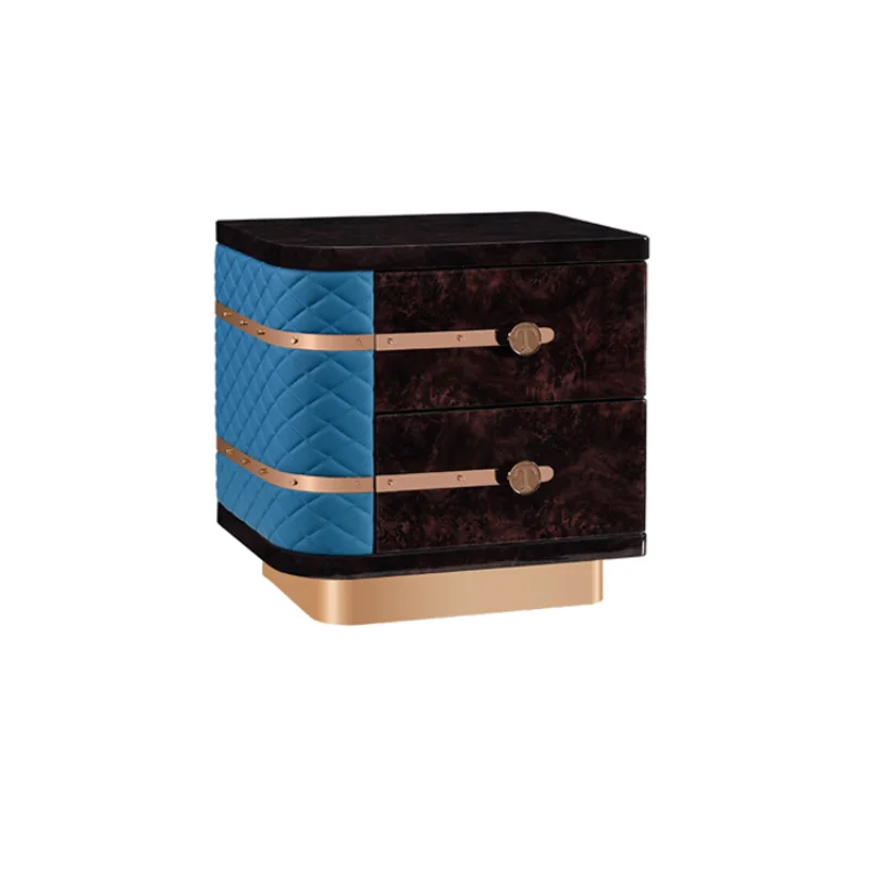 

Современный роскошный кожаный винтажный синий прикроватный столик с двумя выдвижными ящиками