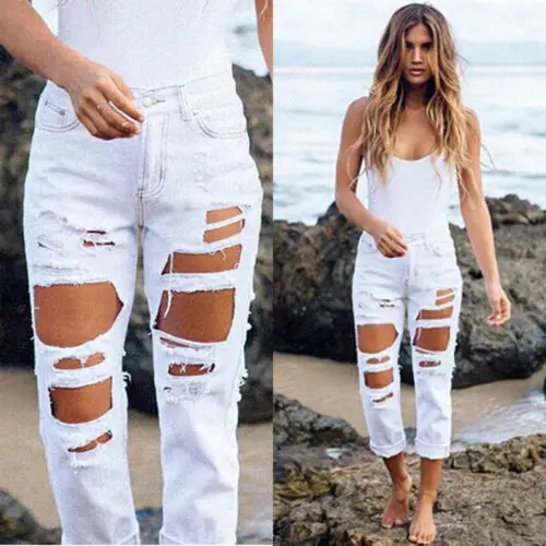 

Summer Women's White Hole Hollow Slim Pure Color Casual Pants Pencil Pants Fashion New Style