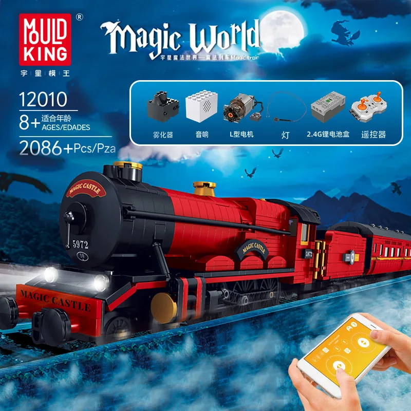 

Mould KING MOC 12010 высокотехнологичные игрушки, серия фильмов, волшебный поезд, усовершенствованная модель пазла, 2086 шт. строительных блоков, стро...