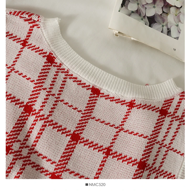 

Harajpoo Women Vests Korean Style Contrast Stitch Plaid Sleeveless Round Neck Sweater 2021 New Slim Waistcoat Knit Tank Y2k Tops