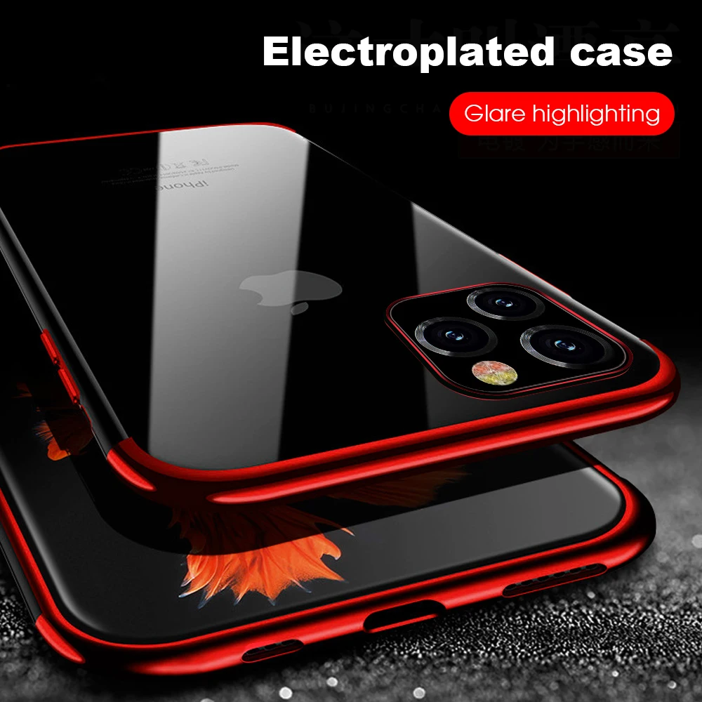 Luxury Soft Laser Plating Phone Case For iphone 11 pro max Clear ultra thin Protective Cover 2019 Cases capa | Мобильные телефоны и
