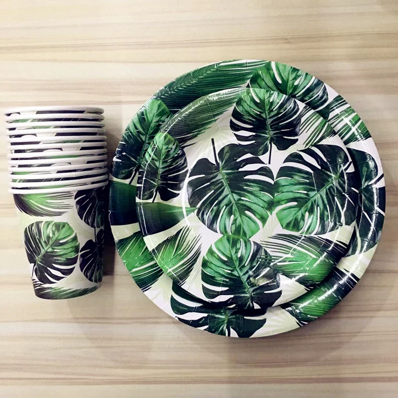 24 шт./компл. зеленый пальмовых листьев одноразовая посуда наборы тема 6 шт. 7