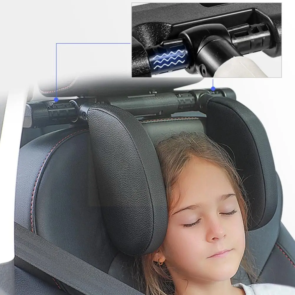 

Adjustable Car Seat Headrest Pillow Head Neck Support Travel Leather Sleeping Sides Both Cushion Pad K6D3