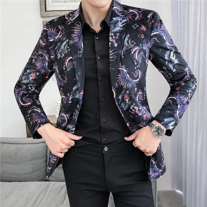 Роскошный Королевский барочный блейзер для мужчин, тонкий принт, Terno masculino, курить вечерние костюмы для свадьбы, пальто, мужской блейзер с цветочным принтом 5XL