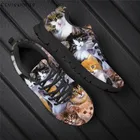 Женские кроссовки ELVISWORDS в винтажном стиле, дышащие сетчатые сникерсы на плоской подошве с 3D принтом собаки и кота для селфи, на шнуровке, на весну