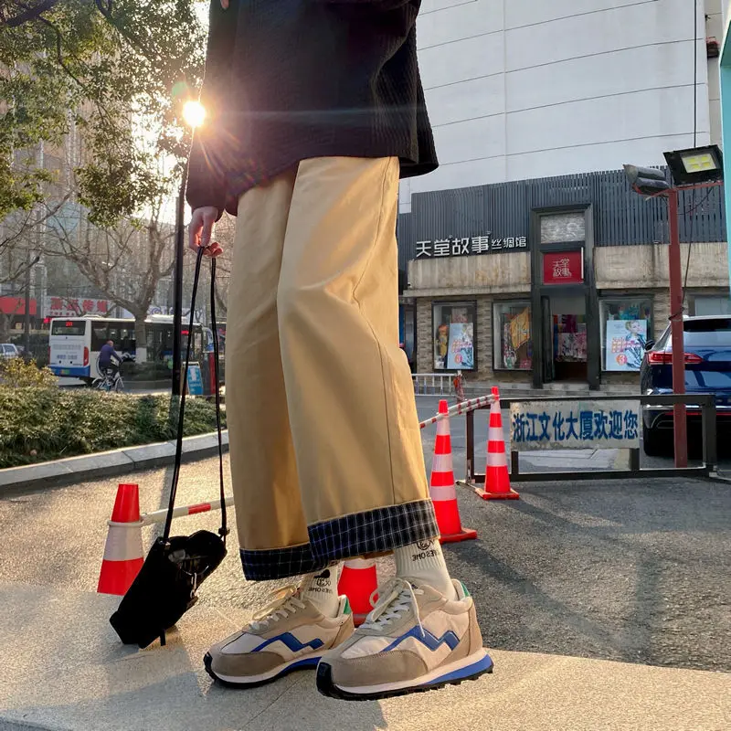 

2021 Men's Cargo Baggy Casual Pants Japanese Streetwear Wide Leg Pants Lattice Printing High-quality Trousers Plus Size M-2XL