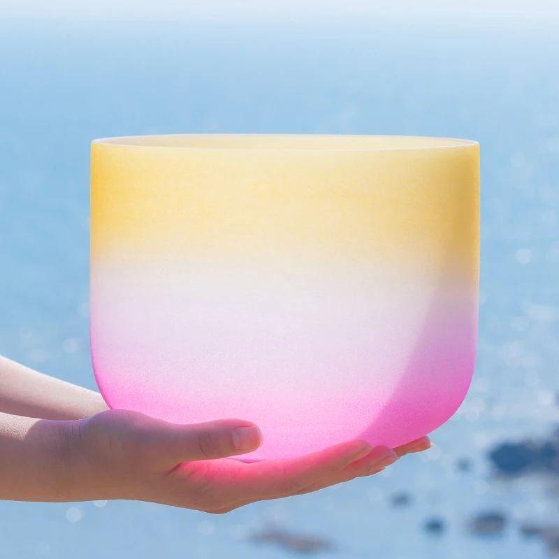 8 дюймов светло-оранжевый и розовый цвет D Матовый Кварцевый Поющая чаша