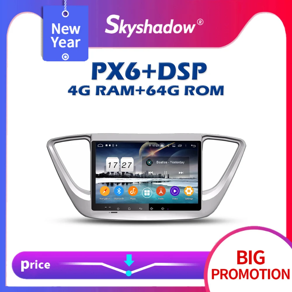 720P PX6 DSP IPS Android 10 4G + 64G Автомобильный DVD-плеер GPS карта радио wifi Bluetooth для Hyundai Verna Accent