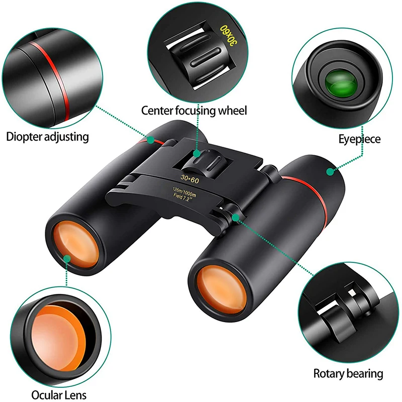HD Lightweight Small Powerful Binoculars Long Range Telescope Zoom 30x60 Jumelles Camping Equipment Monocular for Hunting | Инструменты