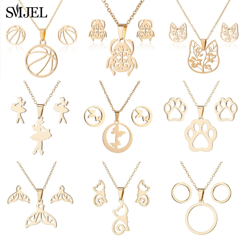 Золотые Ювелирные наборы SMJEL из нержавеющей стали модные серьги балет в виде