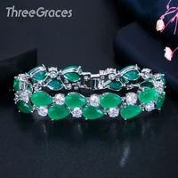 threegraces exquisite green cubic zirconia silver color large wide bridal wedding bracelet for brides party jewelry gift br113