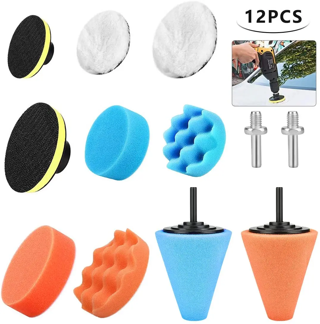 

12 шт. 4-дюймовые полировальные колодки, губка, шерстяная полировка воском, полировочные колодки для автоматических автомобильных полировоч...