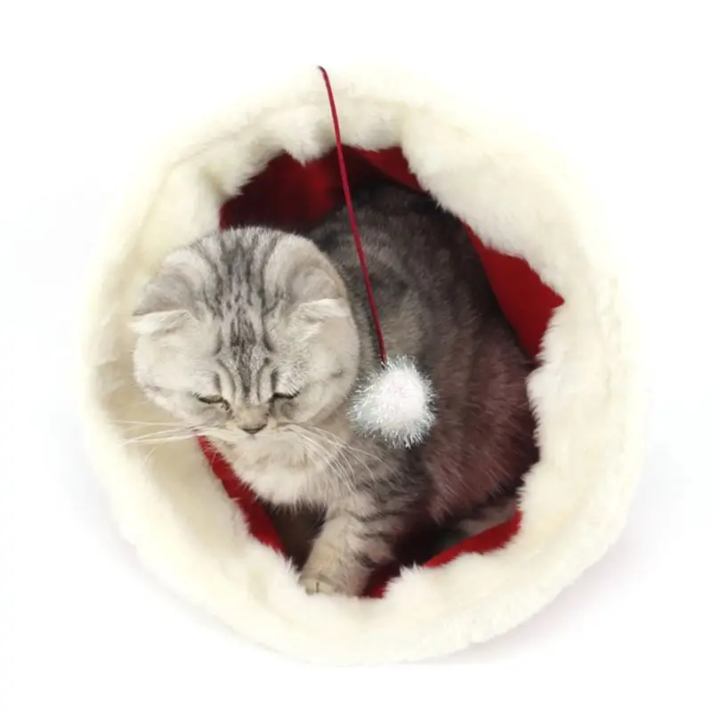

Chrismas Hat Cozy Pet Bed Warm Cave Nest Sleeping Puppy House Cat Net Supplies K3NA
