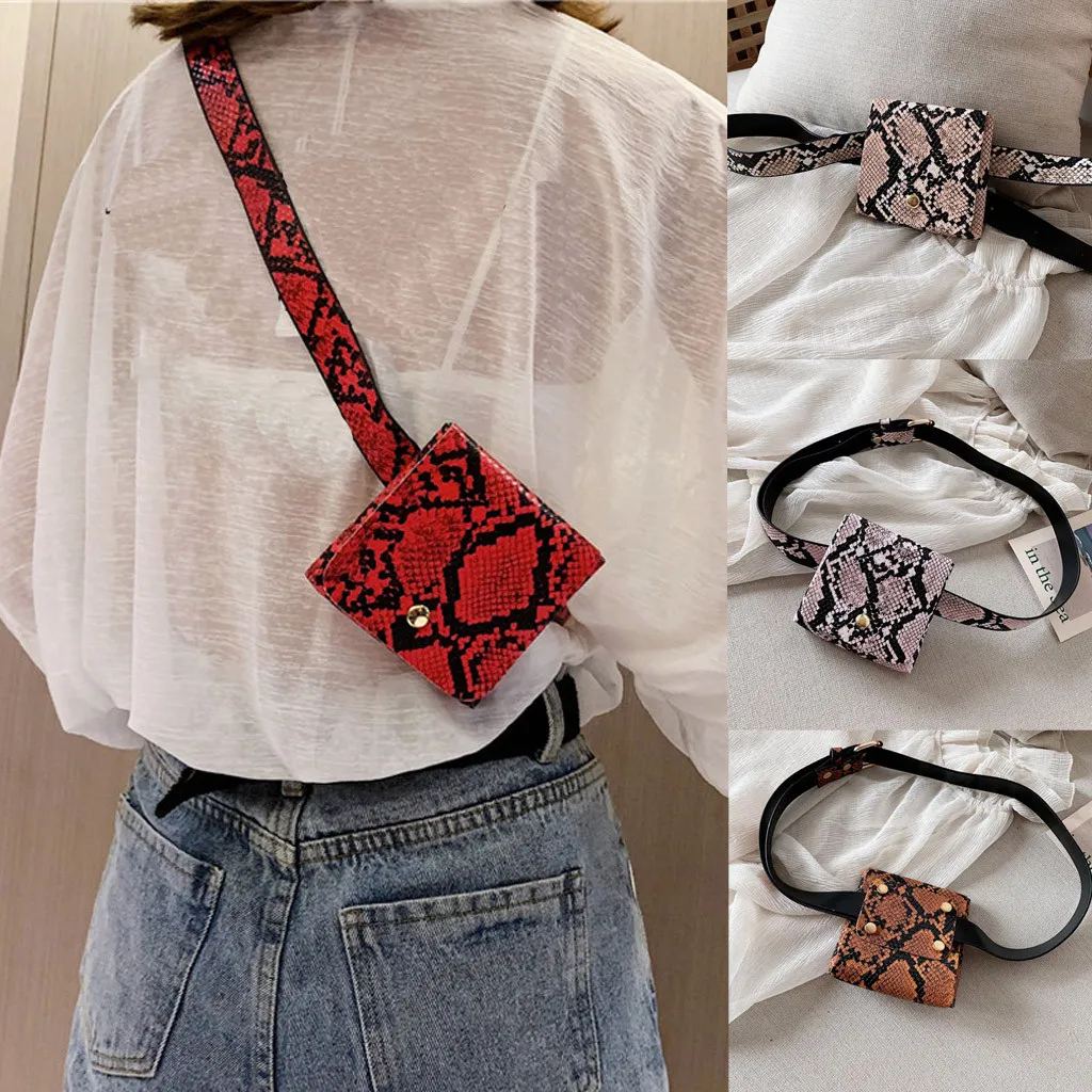 Women Waist Bag Fanny Pack snake Printed Outdoor Sports Belt bag mini coin Purse Pouch Hasp Messenger Bag Chest Bags heuptas new