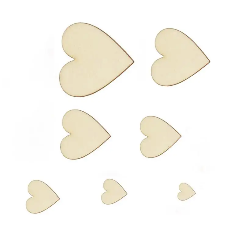 10-100Pcs Unfinished Wooden Hearts Blank Wood Slices 1cm-8cm DIY Crafts Circle Discs for Christmas Painting Wedding Decor - купить по