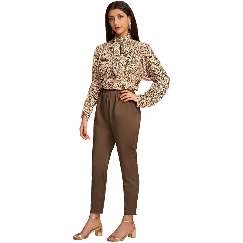 

Leopard print lace up pants versatile Jumpsuit pants
