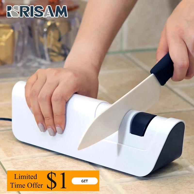 

RISAM knife Sharpener electric Diamond grinding wheels Fixed angle Whetstone 2 stages Apex blade Suitable for ceramic knives
