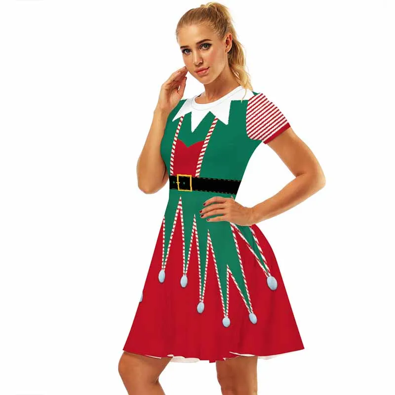 Рождественское платье с цифровым принтом эльфа свободная одежда короткими