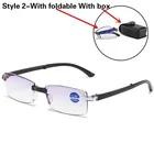 Складные очки для чтения для мужчин и женщин, защита от голубого света, без оправы, компьютерные очки с диоптриями от 100 до 400, Чехол для очков
