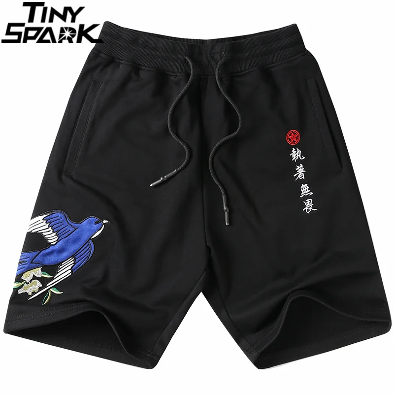 Мужские шорты джоггеры уличная одежда 2020 Харадзюку вышитые Кандзи ласточка хип