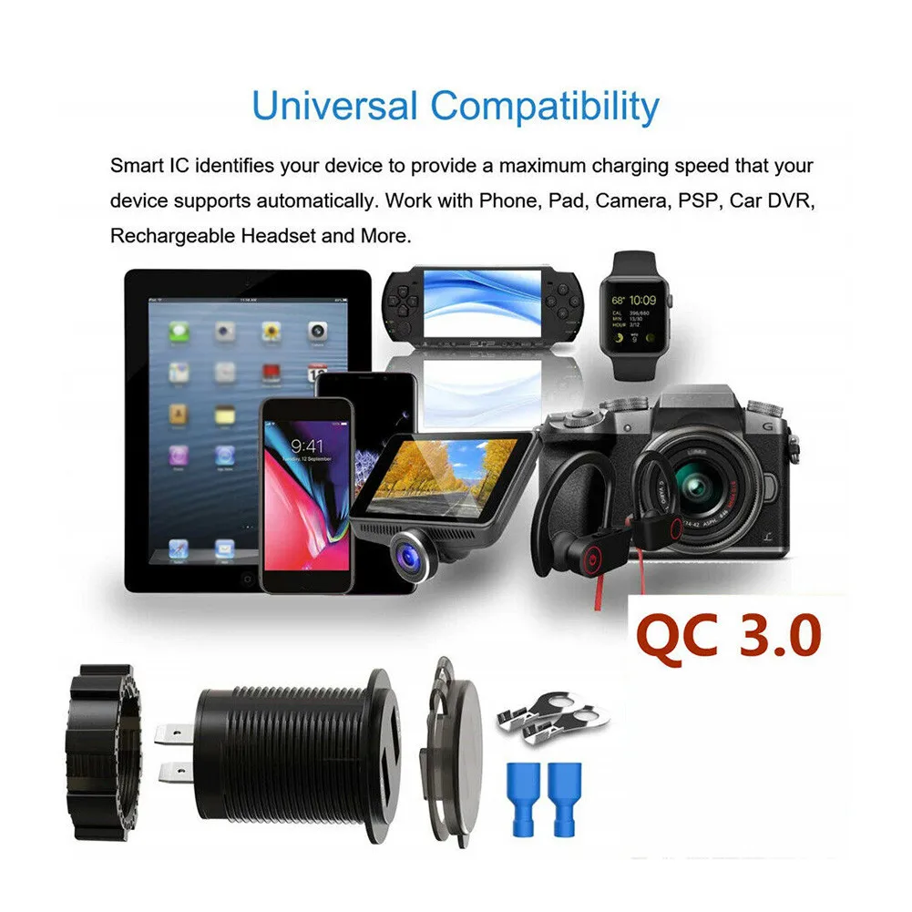 

Replacement USB Charger Socket W/ Voltmeter Waterproof Fast Motorcycle