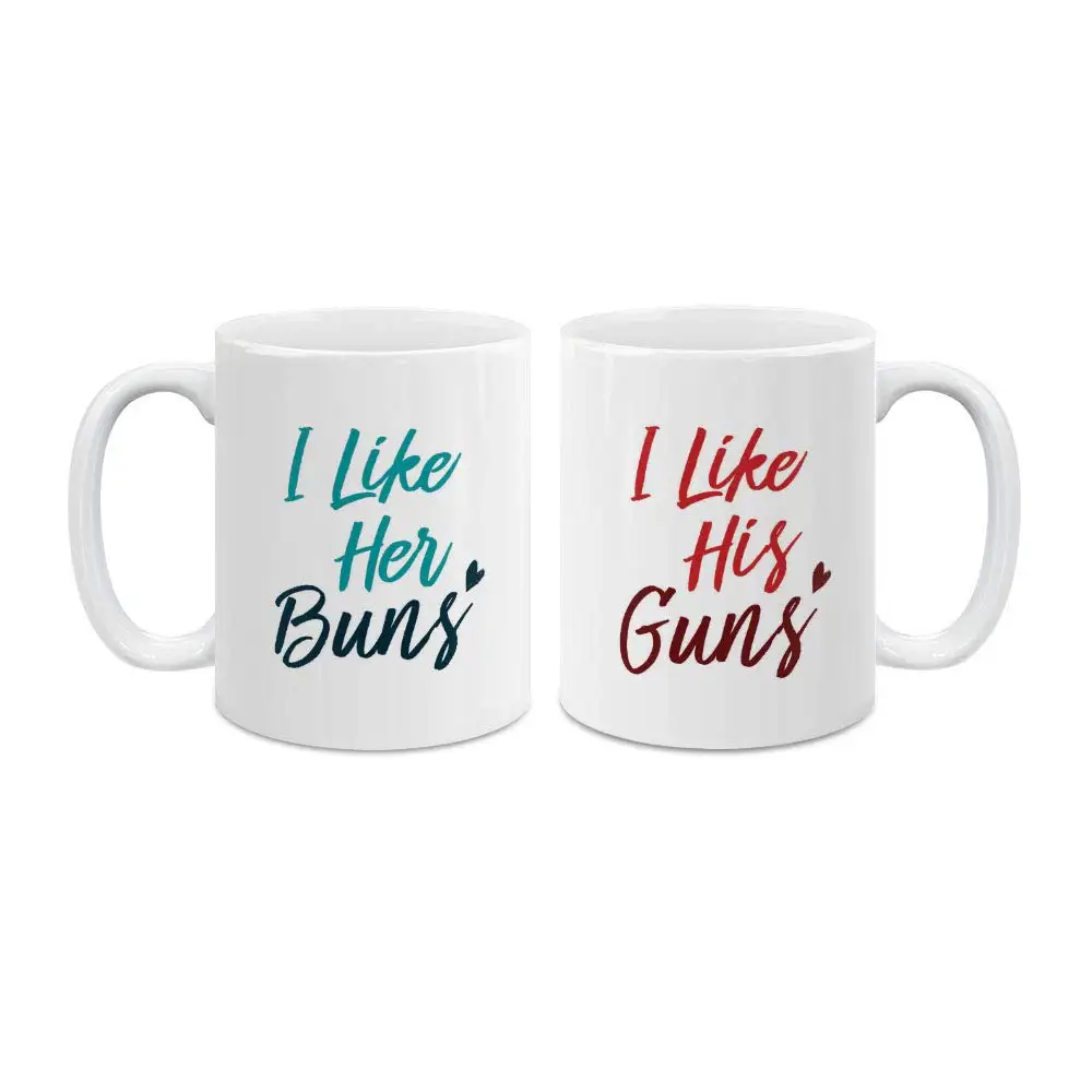 I Like His Guns Her Buns Couples Mug - Funny Couple (2) 11OZ Coffee Mugs For boyfriend and Girlfriend | Дом и сад