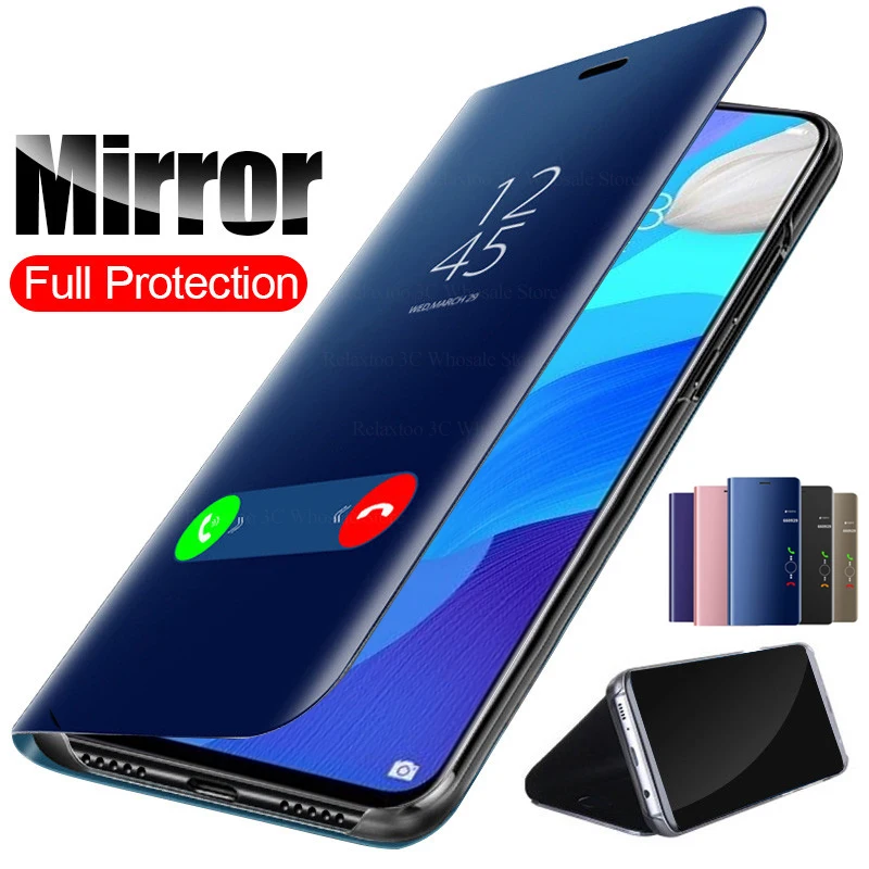 Зеркальный чехол для huawei nova 5 pro 5i stand Flip cover на honor 9x20 p30 pro p20 lite honer hono 10 light 8s 8c 8x 8a book coque