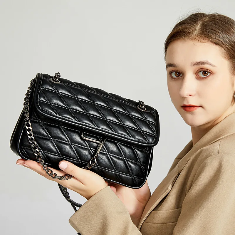 

FUNMARDI Fashion Lingge Chain Crossbody Bag For Women Design Brand PU Leather Shoulder Bag Casual Vintage Solid Color Female Bag