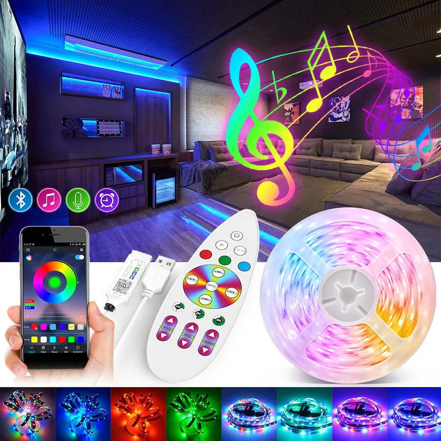 

Светодиодсветильник RGB лента, гибкая неоновая лента для подсветки телевизора, Bluetooth, 5 В