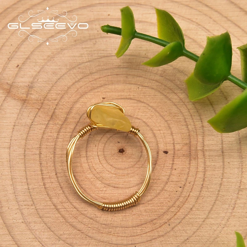 Кольцо Glseevot из натурального желтого геометрического кристалла Женское кольцо на