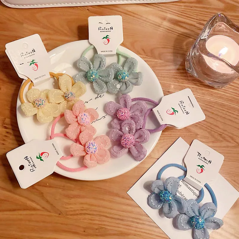 

2Pcs/Lot Children's Hair Accessories Spring Yarn Flower Hair Circle Girl Fairy Hair Rope Flower Rubber Band Girl Ponytail Tie