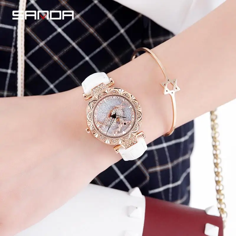 Новинка женские часы браслет модные стразы вращение цветок изысканные