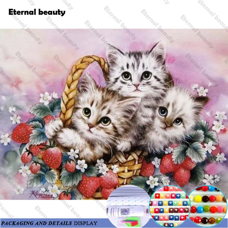

Cat Diamond Mosaic Three Kittens In Basket Rhinestones Cross Stitch Kits Diamond Embroidery Full Drill Wall Art Home Decoration