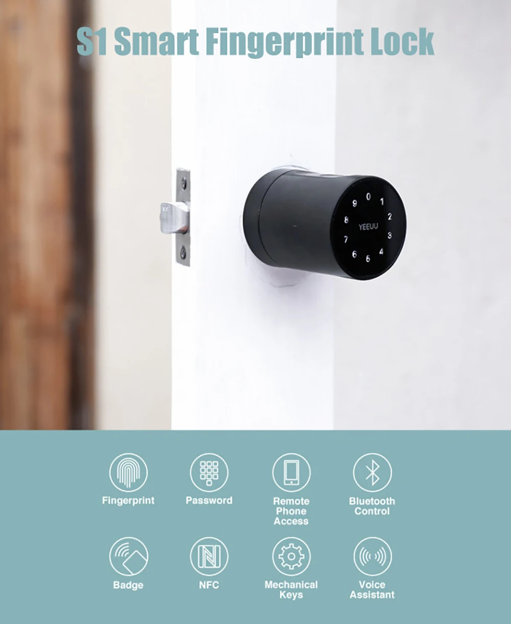 YEEUU S1 Smart Door Lock TUYA BLE Fingerprint Lock Cylinder  Password Electronic Intelligent Lock Work With Alexa Google Home