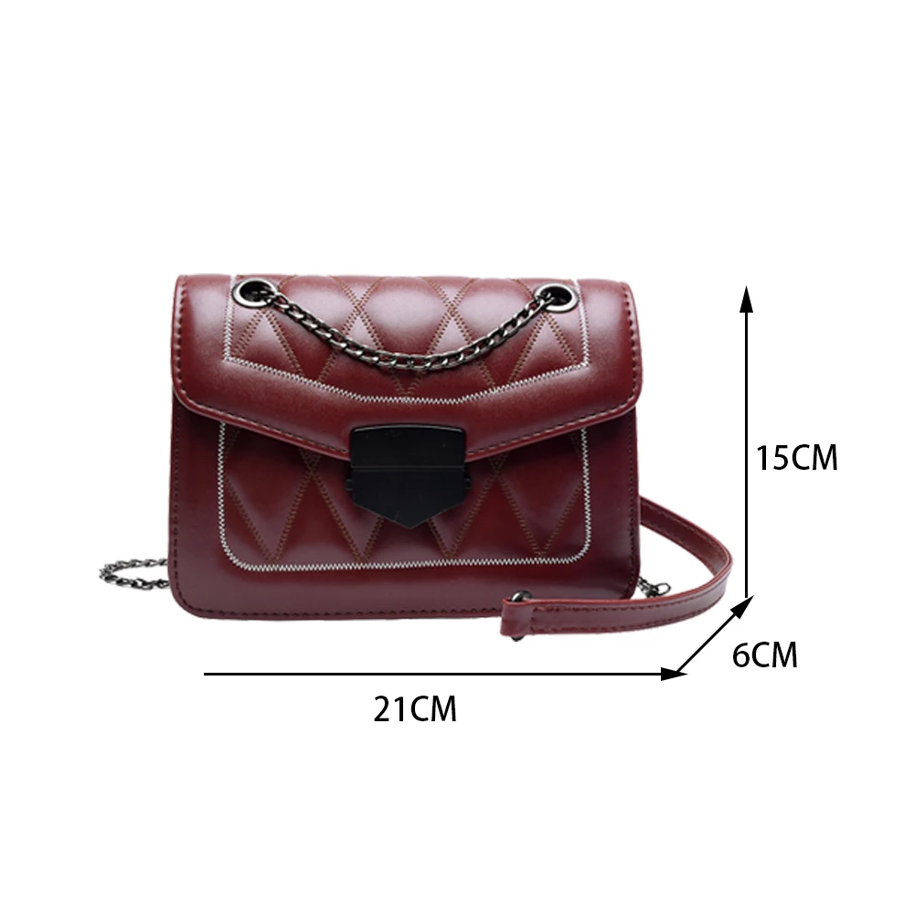 

Youth Ladies Simple Versatile Crossbody Bag Portable Square Shoulder Messenger Bags Femlae PU Lattice Solid Chain Handbags Totes