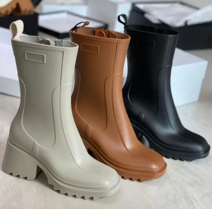 

Rain Shoes Designer Square Heel Rain Boots for Women Chunky Heel Ankle Boots Chelsea Boots Ladies Rubber Boots Zapatos De Tacón