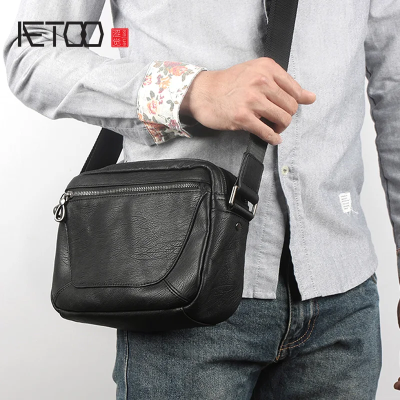 

AETOO Japanese style leather men's bag shoulder bag messenger bag male first layer leather casual small bag trend Korean me