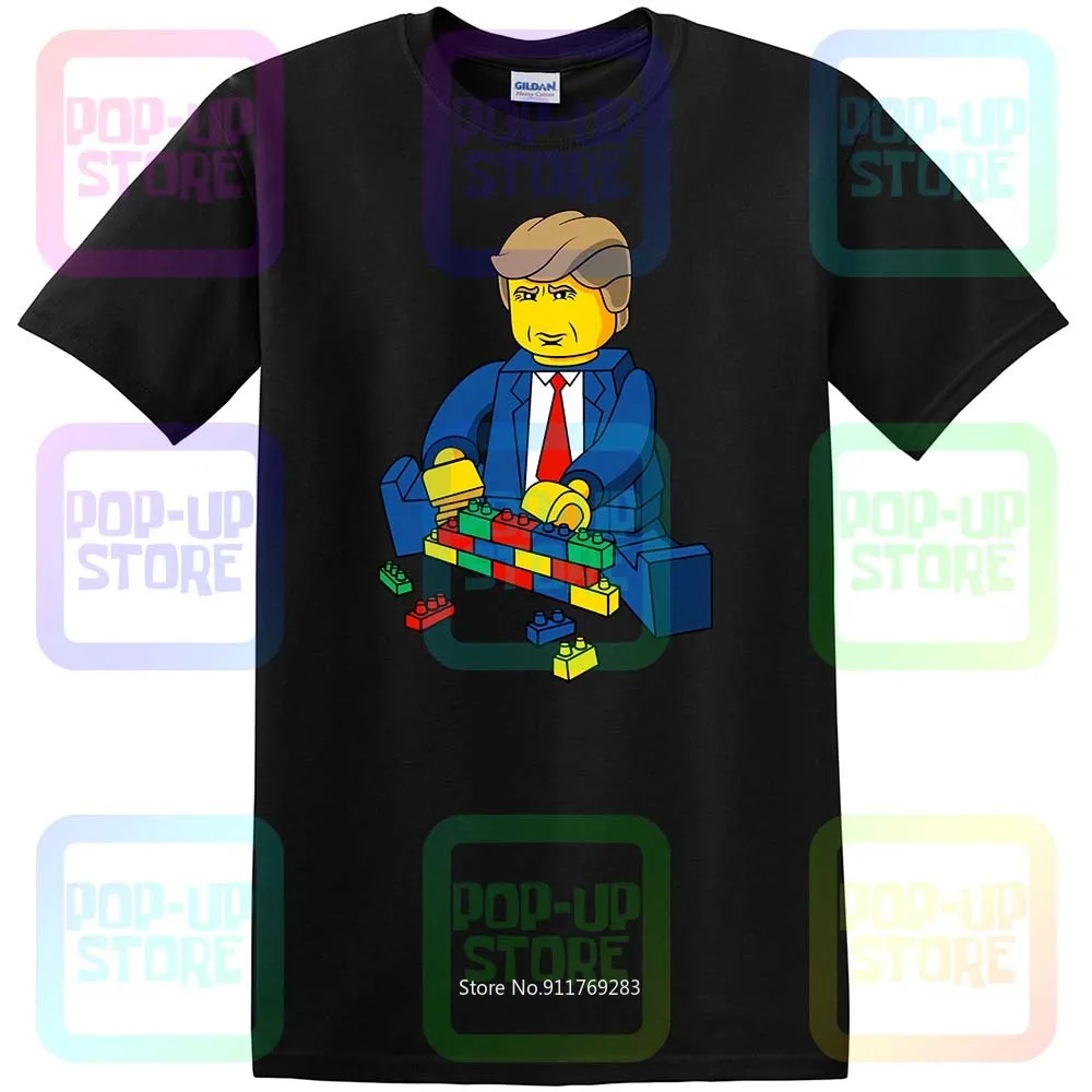 Забавная черная футболка с изображением Дональда Трампа Построй стену Lego Ideal