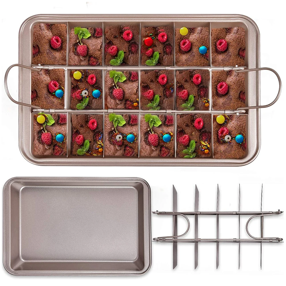 

2021 New Design Non-Stick Carbon Steel 18 Cavity Baking Pan For Cakes with Built-In Slicer Cake Tools