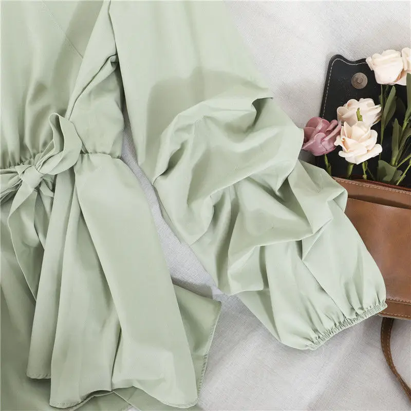 Блузка женская с V-образным вырезом элегантная плиссированная рубашка длинными
