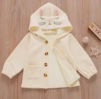 

Кардиган с длинным рукавом и вышивкой для маленьких девочек, модное однотонное пальто с капюшоном и кроличьими ушками