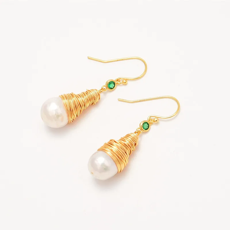 

Sl Oksana Handmade 14k Gold Plate Brass Natural Irregular Baroque Pearl Drop Earrings Stud Popular Fashion Jewelry Women Gift