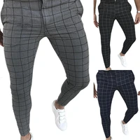 men plaid pencil pants casual formal skinny trousers office wedding business